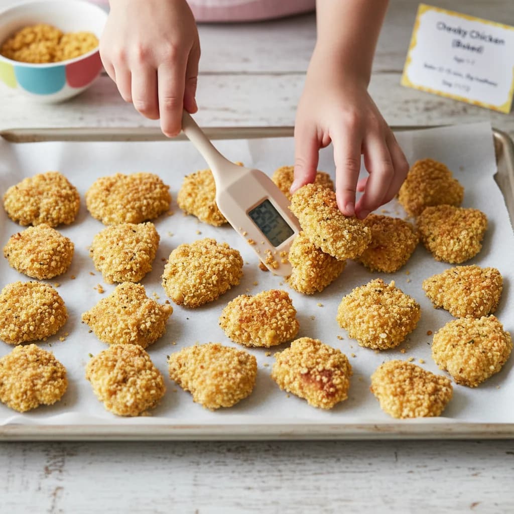 Step 11: Bake for 12-15 minutes, flipping the chicken pieces halfway through, until they are golden brown and for Cheeky Chicken Bites (Baked)