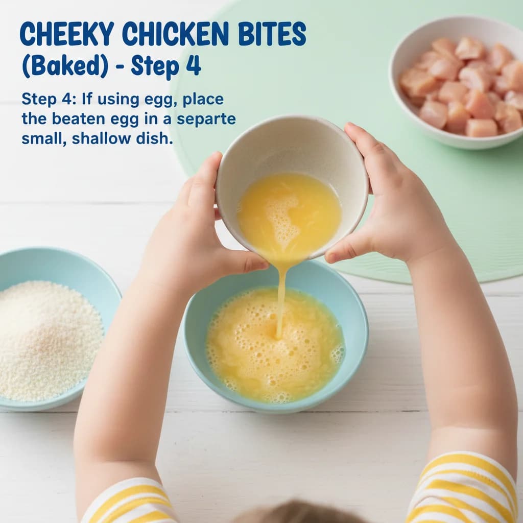 Step 4: If using egg, place the beaten egg in a separate small, shallow dish. for Cheeky Chicken Bites (Baked)