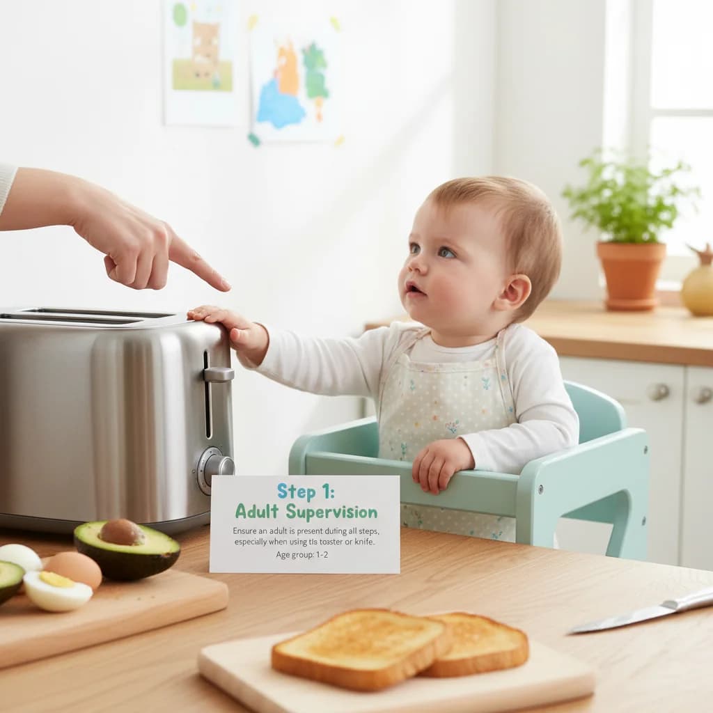 Step 1: Adult Supervision: Ensure an adult is present during all steps, especially when using a toaster or k for Avocado Egg Toast Bites