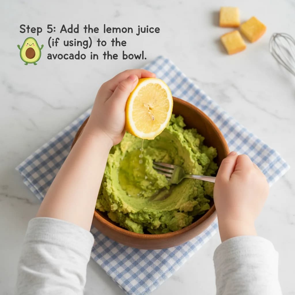 Step 5: Step 4: Add the lemon juice (if using) to the avocado in the bowl. for Avocado Egg Toast Bites