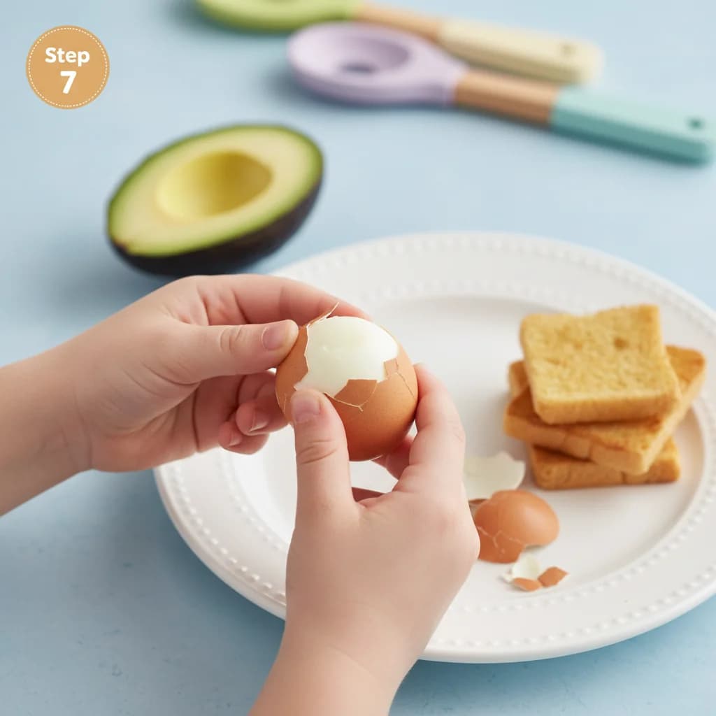 Step 7: Step 6: If using a hard-boiled egg, peel it carefully. for Avocado Egg Toast Bites