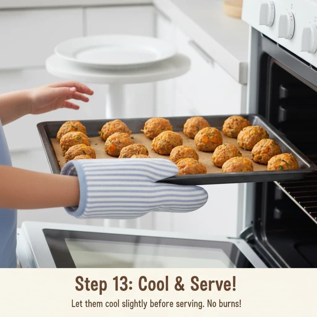 Step 13: Remove the meatballs from the oven and let them cool slightly before serving. This prevents burns! for Turkey & Sweet Potato Mini-Meatballs