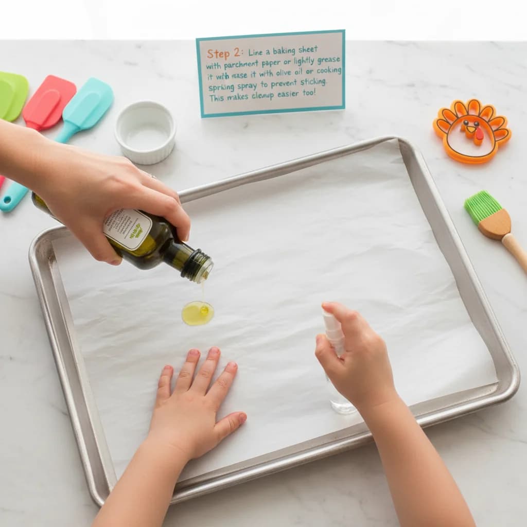 Step 2: Line a baking sheet with parchment paper or lightly grease it with olive oil or cooking spray to pre for Turkey & Sweet Potato Mini-Meatballs