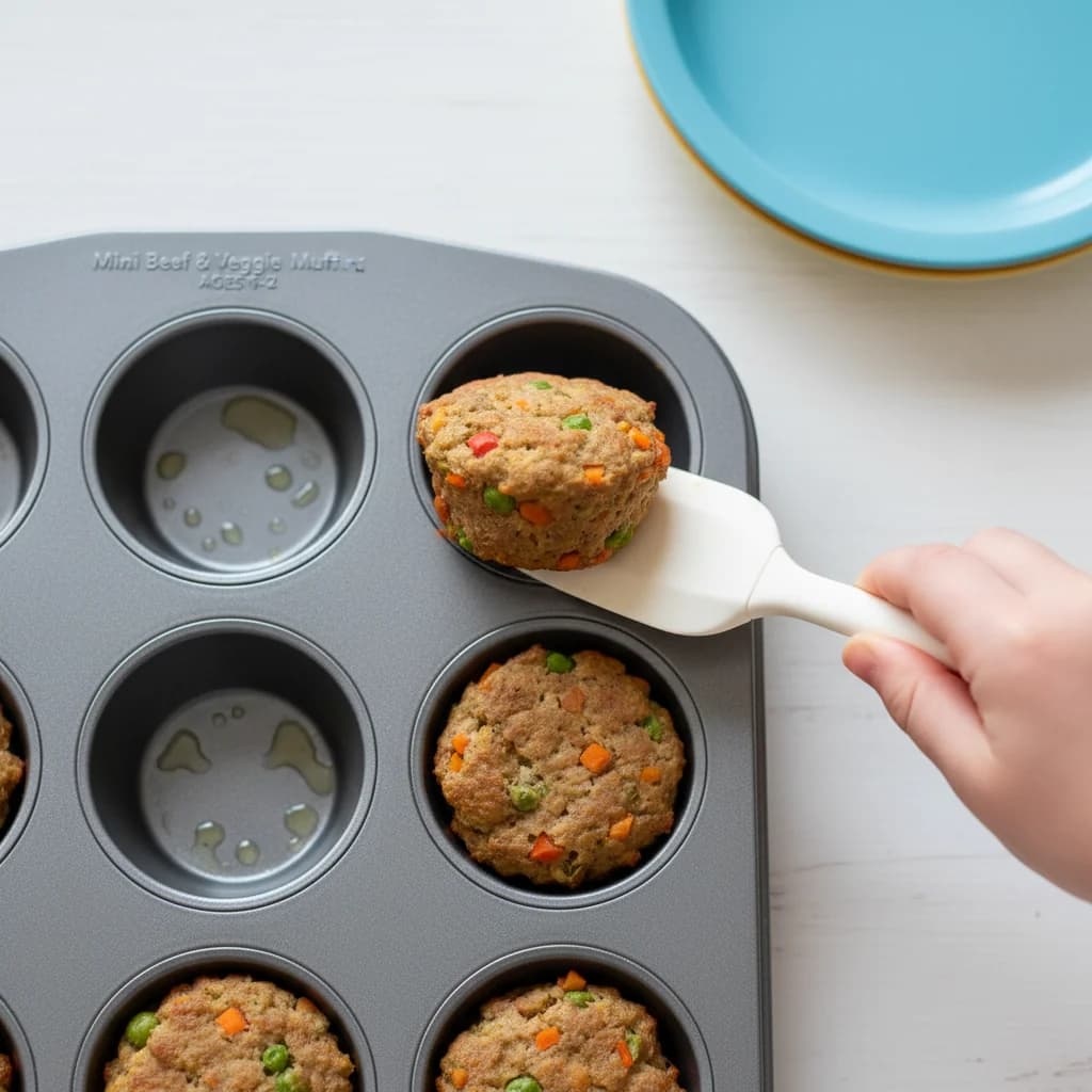 Step 14: Use a spoon or spatula to carefully remove each mini meatloaf from the muffin tin. for Mini Beef & Veggie Meatloaf Muffins