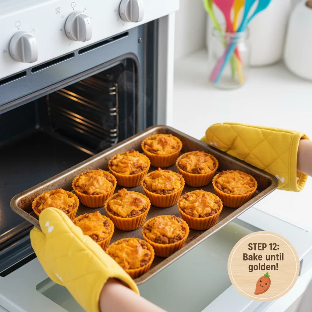 Step 12: Bake in the preheated oven for 10-15 minutes, or until the sweet potato topping is lightly golden an for Sweet Potato Shepherd's Pie Bites