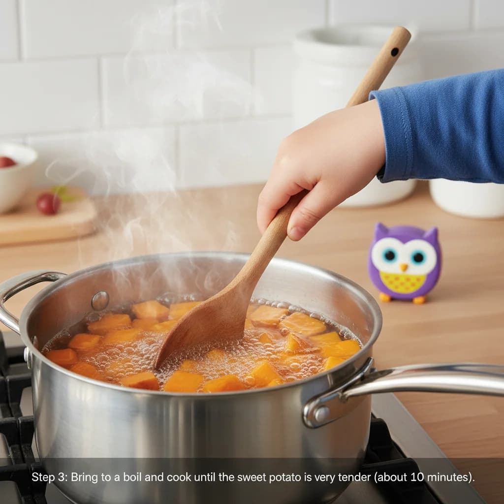 Step 3: Bring to a boil and cook until the sweet potato is very tender (about 10 minutes). for Sweet Potato Shepherd's Pie Bites