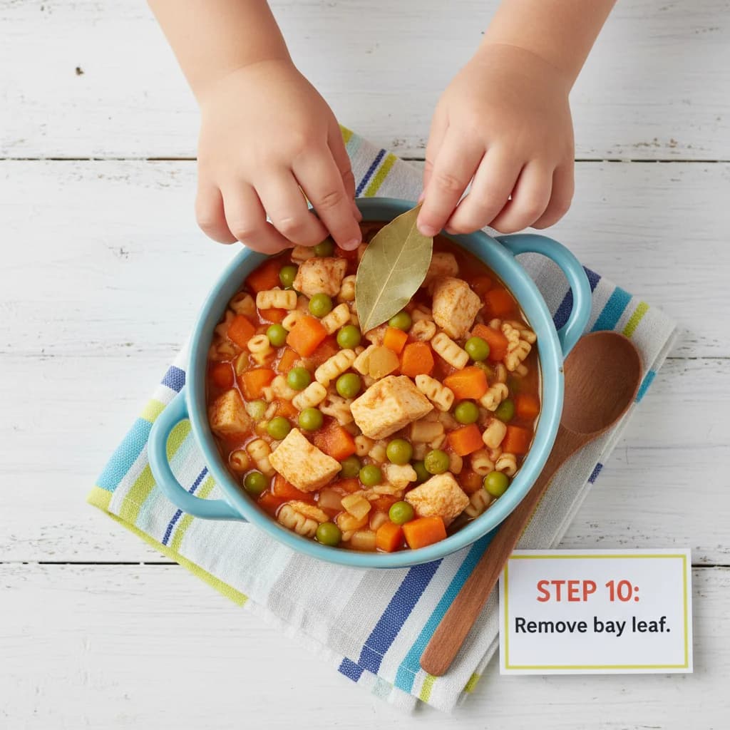 Step 10: Remove the bay leaf from the stew, if used. for Chicken Veggie Hug in a Bowl