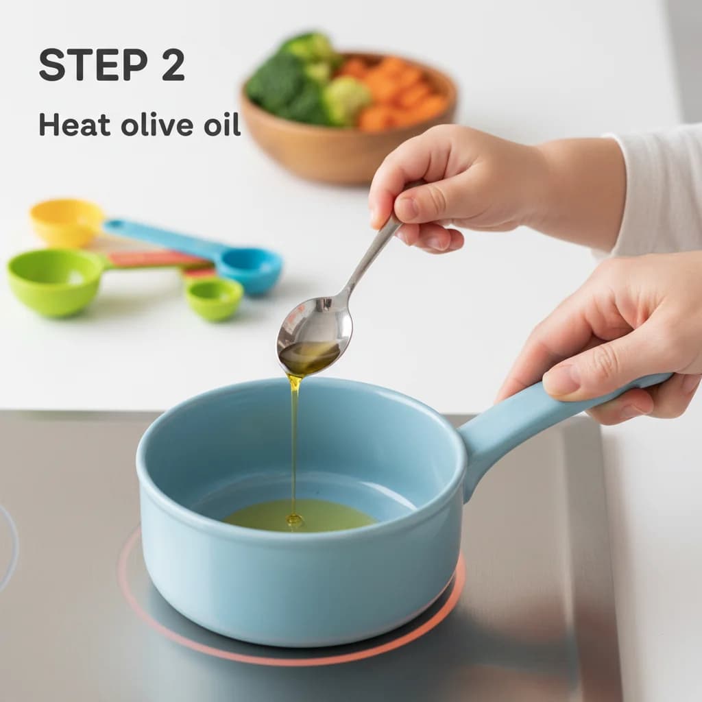 Step 2: In a small pot or saucepan, heat the olive oil over medium heat. for Chicken Veggie Hug in a Bowl