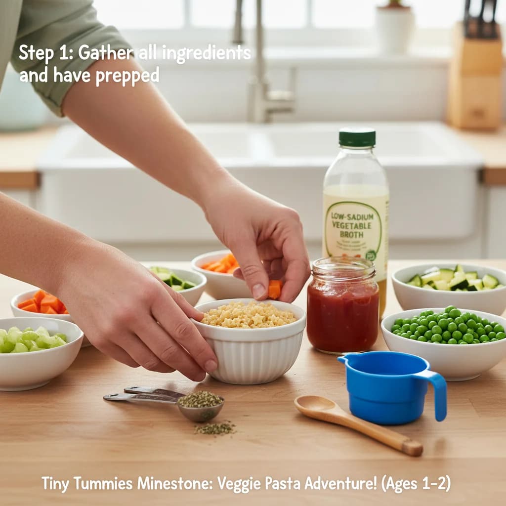 Step 1: Gather all ingredients and have them prepped - diced, rinsed, and measured. for Tiny Tummies Minestrone: Veggie Pasta Adventure!